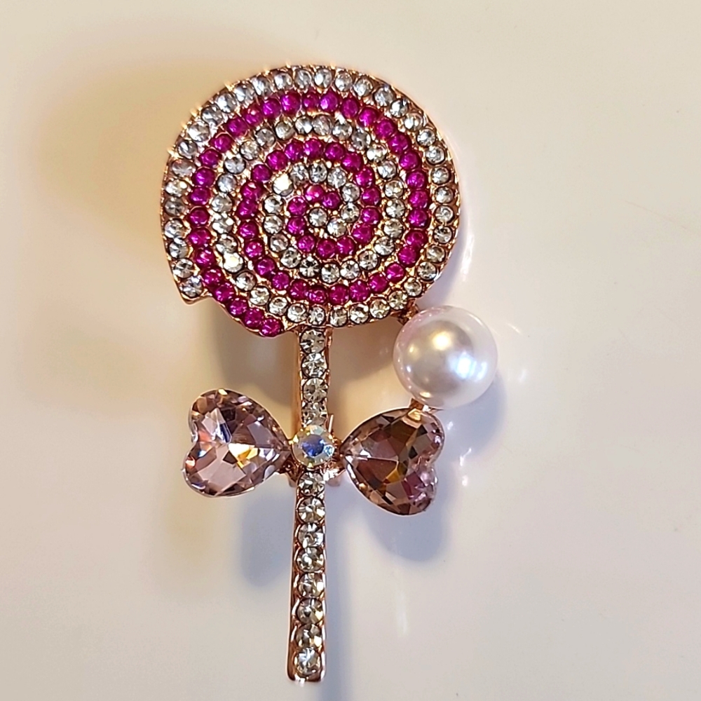 Lollipop Gem filled Brooch With Simulated Pearl